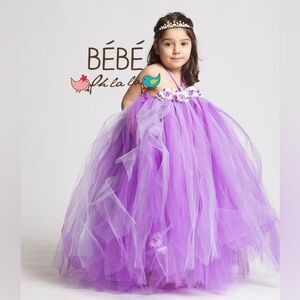 Charming Lilac Kids Formal Dress with Floral Accents